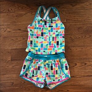 Colorful L.L. Bean Geometric Tank and Shorts Swim Set